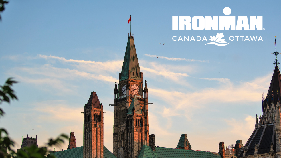 IRONMAN Canada-Ottawa logo on image of Parliament's Peace Tower