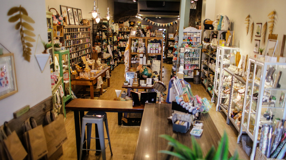 A warm and inviting gift shop interior.