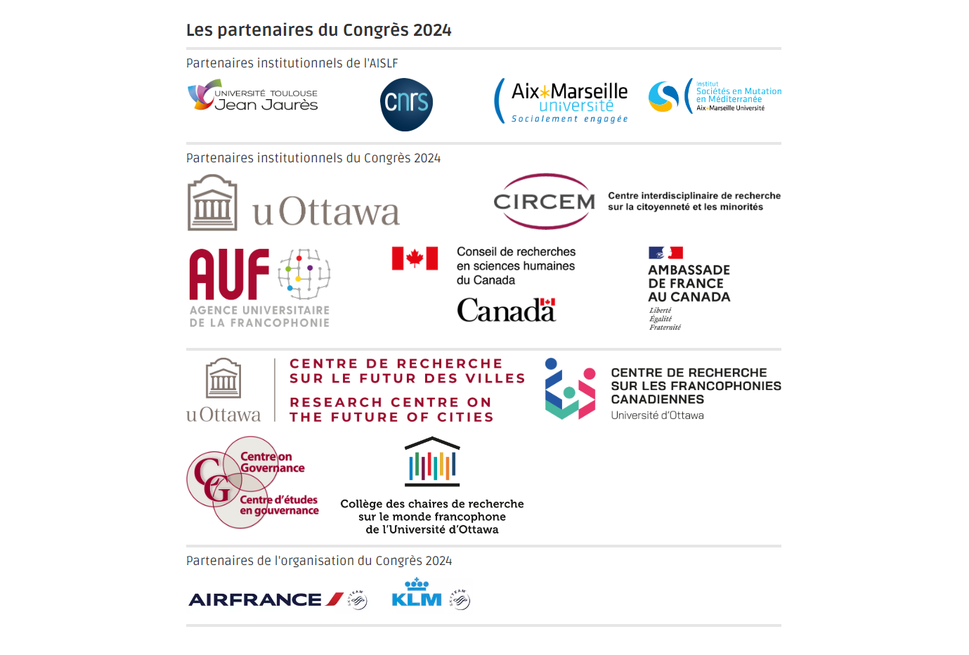 AISLF Congres International Des Sociologues De Langue Francais - Les partenaires du Congrès 2024