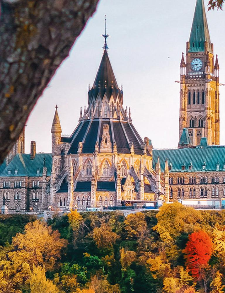 Parliament Hill, Ottawa River, fall