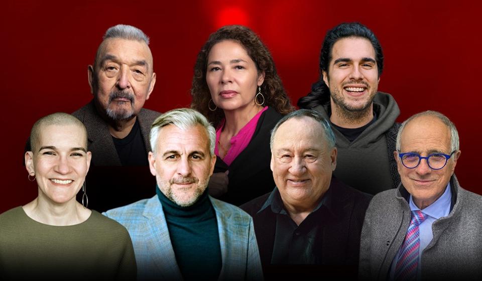 Clockwise: Sandra Laronde, Jeremy Dutcher, Bob Ezrin, Denis Gougeon, Patrick Huard, April Hubbard and Graham Greene