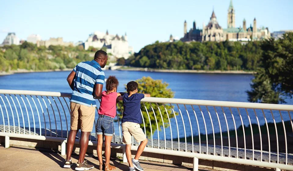 View of Parliament from Canadian Museum of History, family