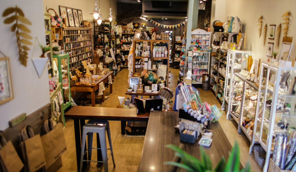 A warm and inviting gift shop interior.